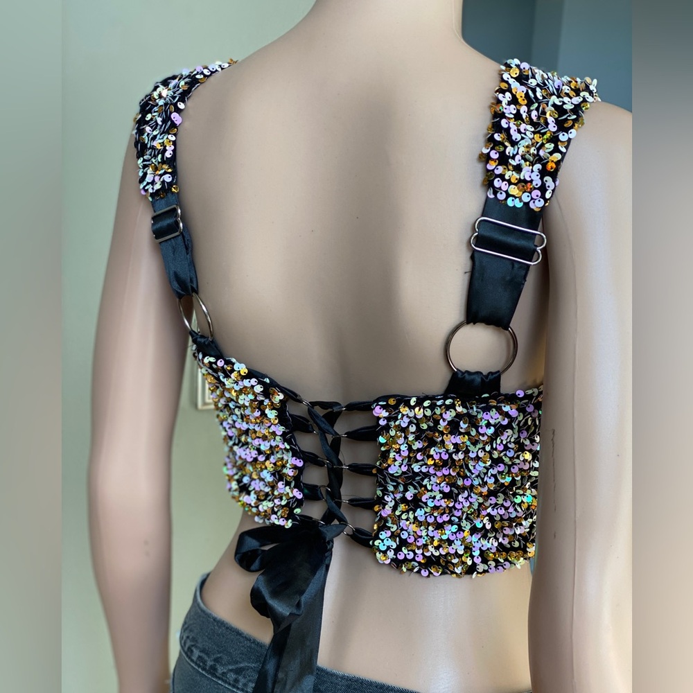 Multi Colored Sequin Crop Top - image 4